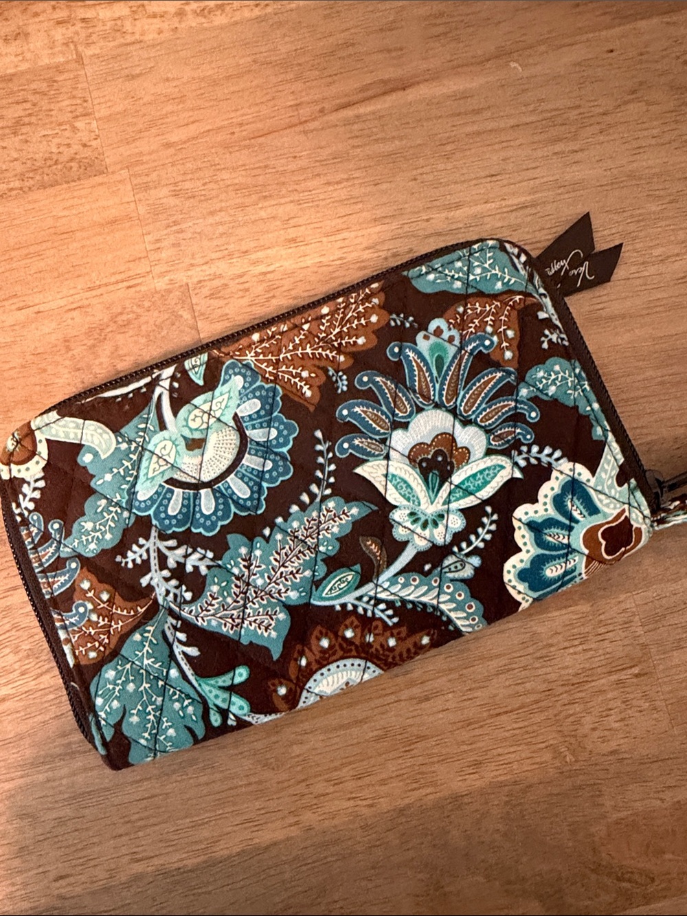 Vera Bradley Floral Quilted Zip Wallet in Teal & Brown